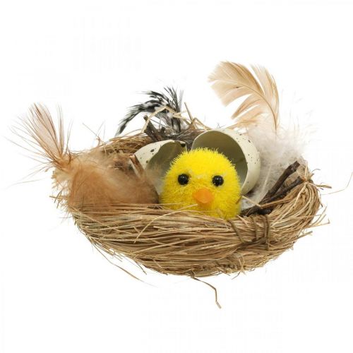 Article Décoration de Pâques poussins dans le nid avec plumes Décoration de table nid de Pâques Ø9cm