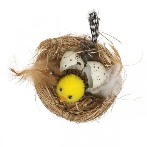 Article Décoration de Pâques poussins dans le nid avec plumes Décoration de table nid de Pâques Ø9cm