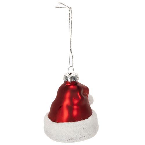Boules de Noël en verre 8cm chapeau de Père Noël rouge et blanc, lot de 6 | Floristik24.fr
