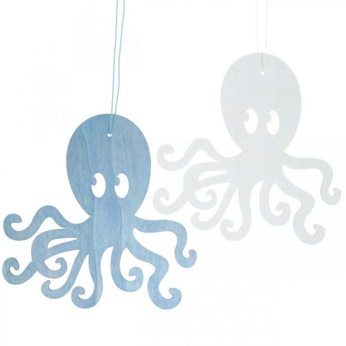 Poulpe à suspendre pieuvre bleue et blanche en bois décoration d&#39;été maritime 8 pcs