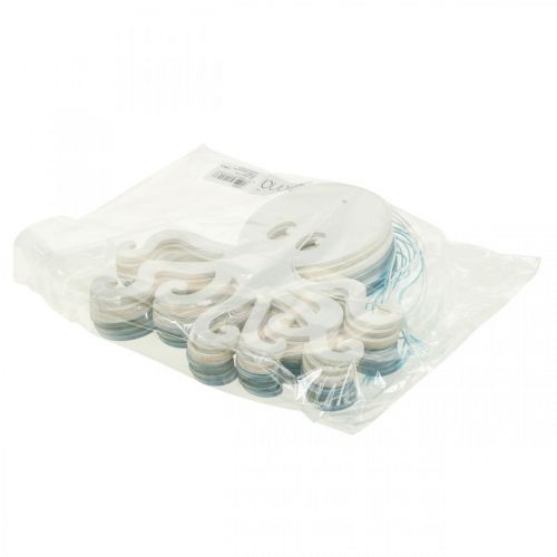 Floristik24 Poulpe à suspendre pieuvre bleue et blanche en bois décoration d&#39;été maritime 8 pcs