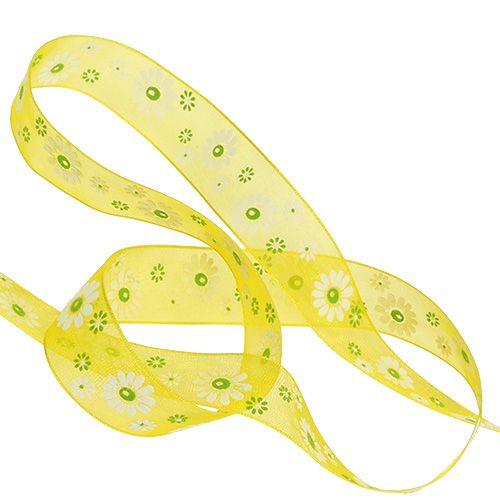 Article Ruban organza jaune avec fleurs 20mm 20m