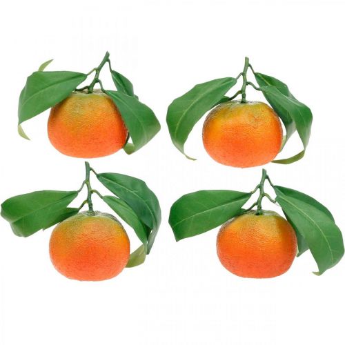 Floristik24 Fruits décoratifs, oranges avec feuilles, fruits artificiels H9cm Ø6,5cm 4pcs