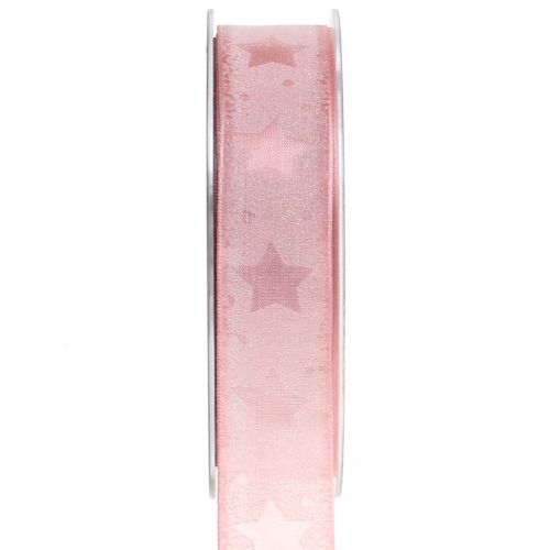 Floristik24 Ruban d'organza avec motif étoile rose 25mm 15m