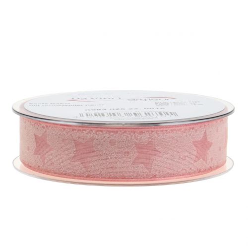 Floristik24 Ruban d'organza avec motif étoile rose 25mm 15m