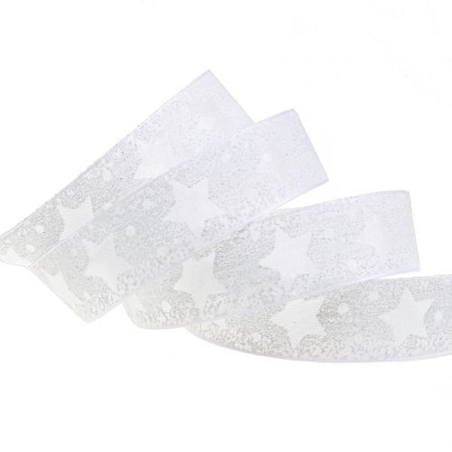 Ruban d'organza avec motif étoile blanc 25mm 15m | Floristik24.fr
