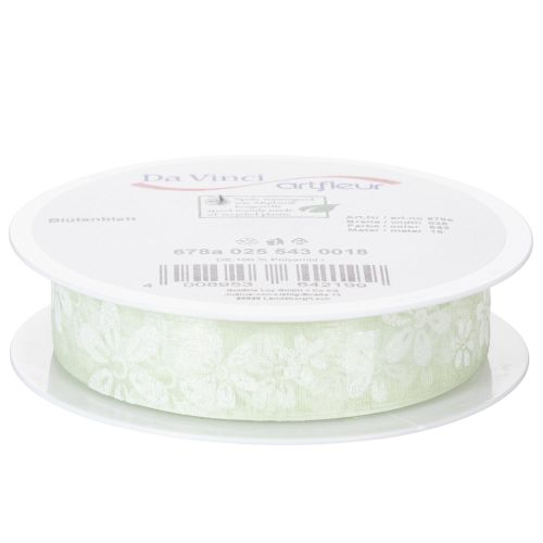 Article Ruban d'organza, motif floral, ruban cadeau, vert, 25 mm, 18 m
