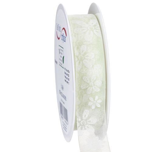 Floristik24 Ruban d'organza, motif floral, ruban cadeau, vert, 25 mm, 18 m