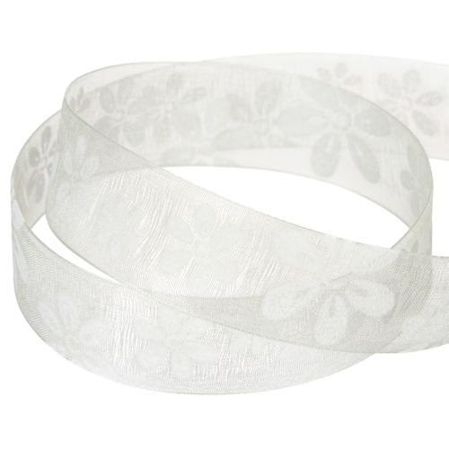 Article Ruban d'organza, motif floral, ruban cadeau, vert, 25 mm, 18 m