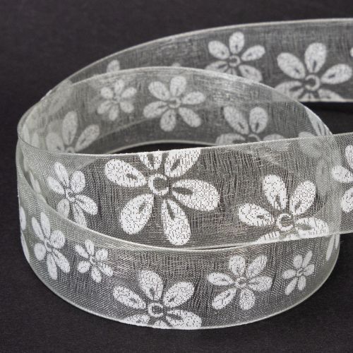 Article Ruban d'organza, motif floral, ruban cadeau, vert, 25 mm, 18 m