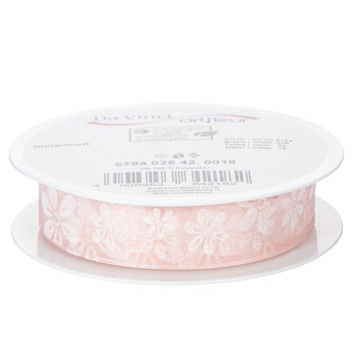 Article Ruban d'organza, ruban cadeau fleuri, rose, 25 mm, 18 m