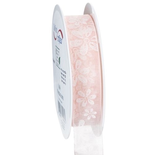 Floristik24 Ruban d'organza, ruban cadeau fleuri, rose, 25 mm, 18 m