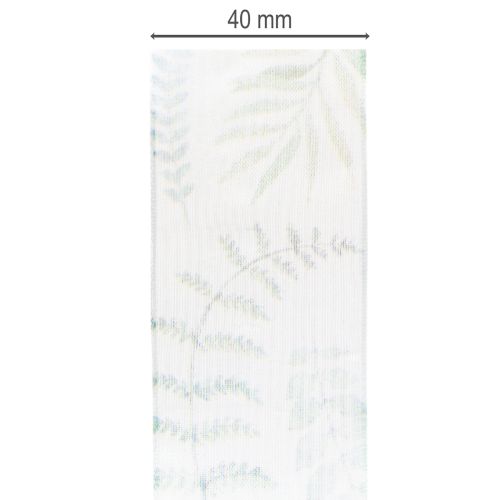 Article Ruban d'organza, ruban de mousseline, branches feuillues, vert, 40 mm, 15 m
