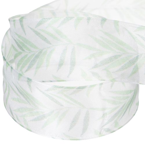 Article Ruban d'organza, ruban de mousseline, ruban à motifs végétaux verts, 40 mm x 15 m