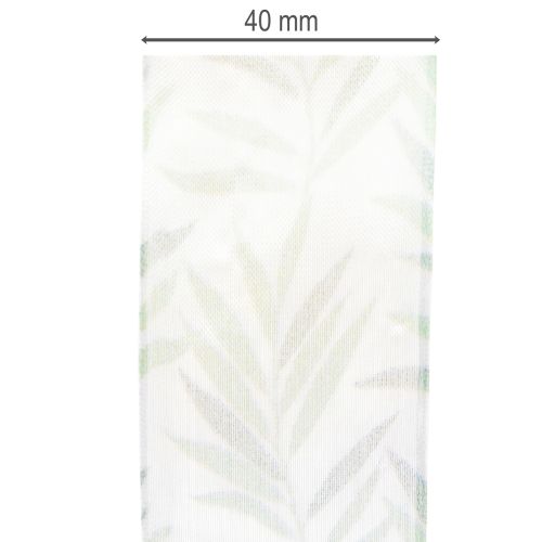 Article Ruban d'organza, ruban de mousseline, ruban à motifs végétaux verts, 40 mm x 15 m