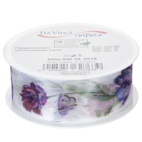 Article Ruban d'organza, ruban de mousseline, tulipes perroquet, violet, 40 mm, 18 m