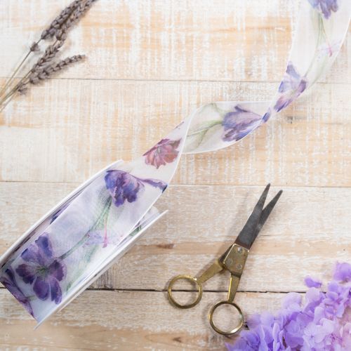 Article Ruban d'organza, ruban de mousseline, tulipes perroquet, violet, 40 mm, 18 m