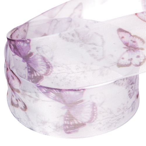 Article Ruban d'organza, ruban de mousseline, papillons, violet, 40 mm, 18 m
