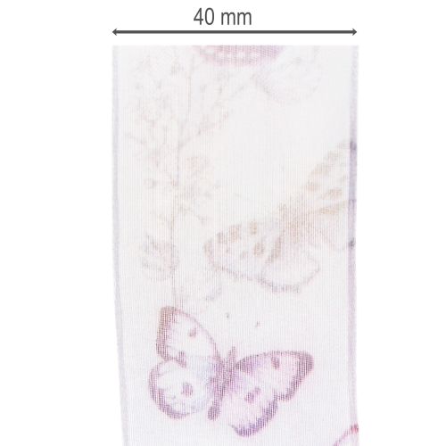 Article Ruban d'organza, ruban de mousseline, papillons, violet, 40 mm, 18 m