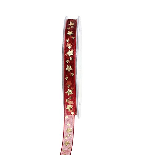Ruban organza rouge foncé avec étoiles 15mm 20m