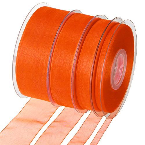 Floristik24 Ruban cadeau en organza, ruban orange lisière 50 m
