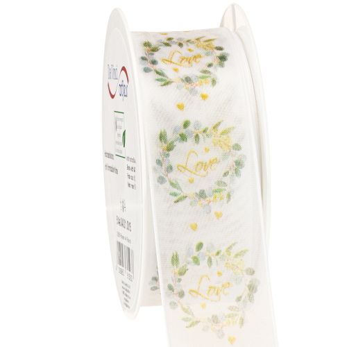 Ruban organza pour décoration de mariage « Love » blanc 40 mm 15 m