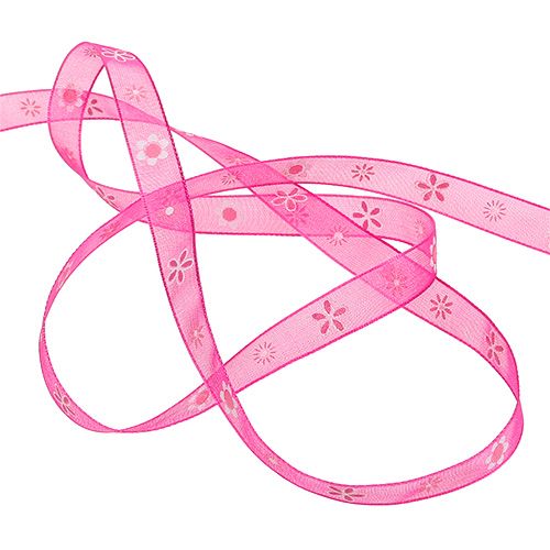 Floristik24 Ruban en organza fuchsia avec motif 10 mm 20 m