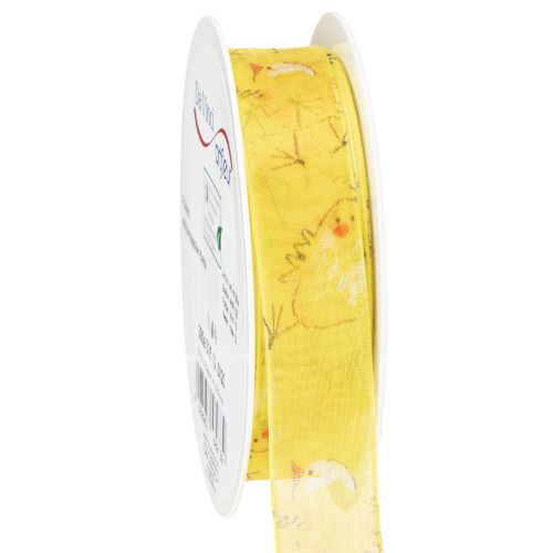 Floristik24 Ruban organza avec poussin ruban cadeau jaune 25 mm 20 m