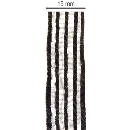 Article Ruban d'organza rayé, ruban cadeau, noir, 15 mm de large, 20 m de long