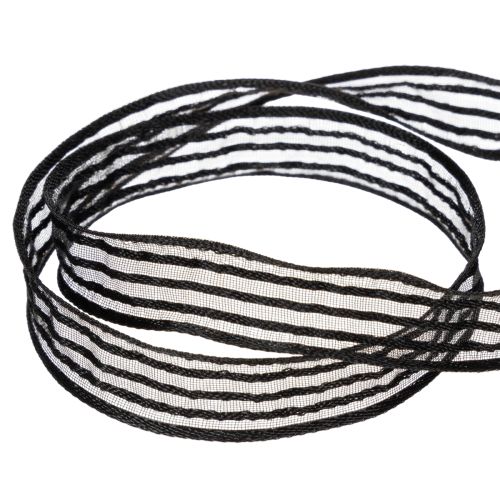 Article Ruban d'organza rayé, ruban cadeau, noir, 15 mm de large, 20 m de long