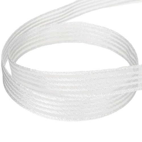 Article Ruban d'organza rayé, ruban cadeau, blanc, 15 mm, 20 m