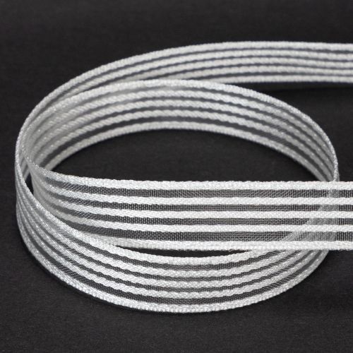 Article Ruban d'organza rayé, ruban cadeau, blanc, 15 mm, 20 m