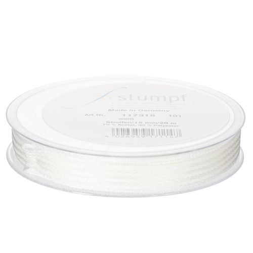 Article Ruban d'organza rayé, ruban cadeau, blanc, 15 mm, 20 m