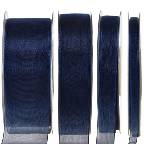 Article Ruban cadeau en organza bleu foncé, lisière bleue, 50 m