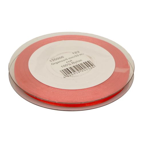 Floristik24 Ruban organza ruban cadeau ruban rouge lisière 6mm 50m
