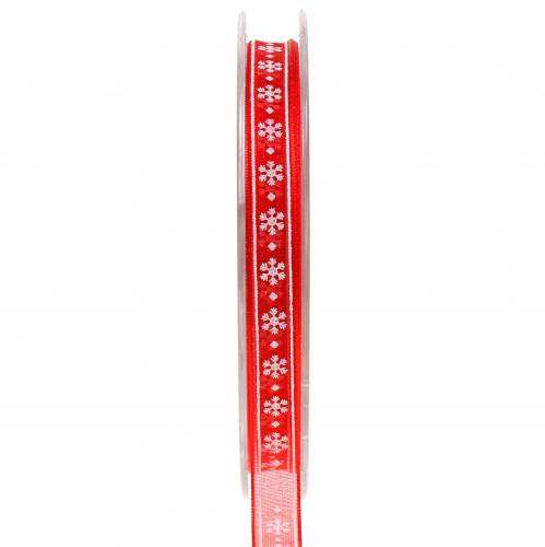 Floristik24 Ruban organza avec flocon de neige rouge 10mm 20m