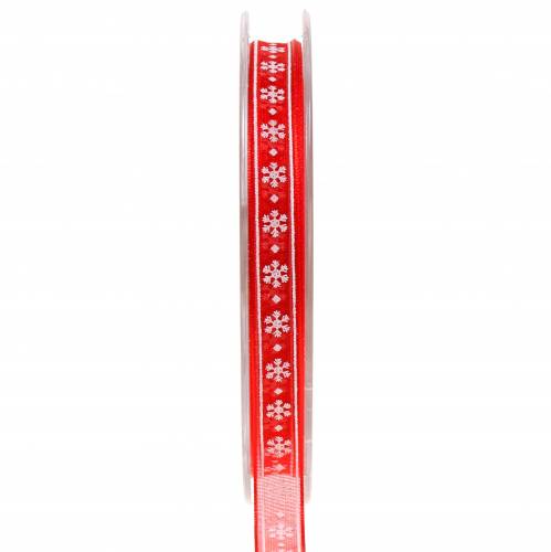 Floristik24 Ruban organza avec flocon de neige rouge 10mm 20m