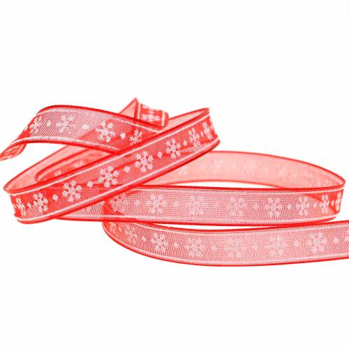 Floristik24 Ruban organza avec flocon de neige rouge 10mm 20m