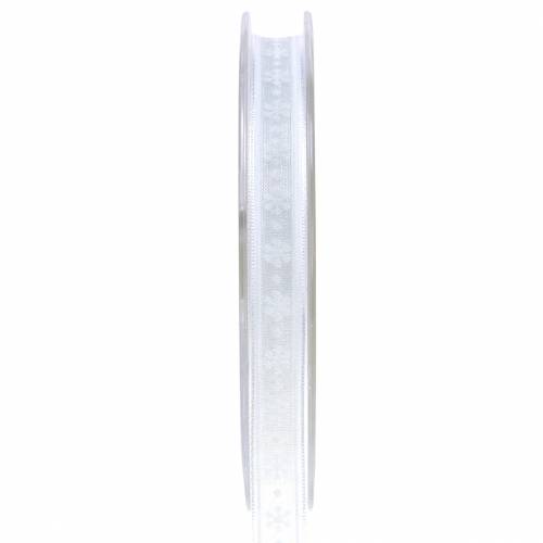 Floristik24 Ruban organza avec flocon de neige blanc 10mm 20m
