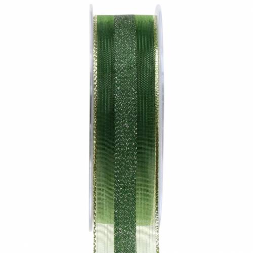 Floristik24 Ruban organza à rayures vert 25mm 20m