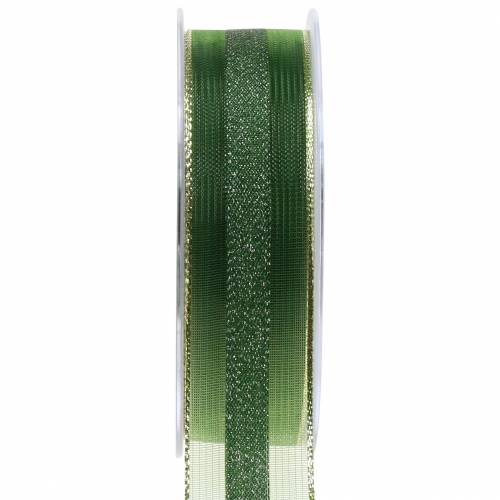 Ruban organza à rayures vert 25mm 20m