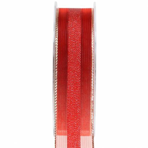 Ruban organza motif rayures rouge 25mm 20m
