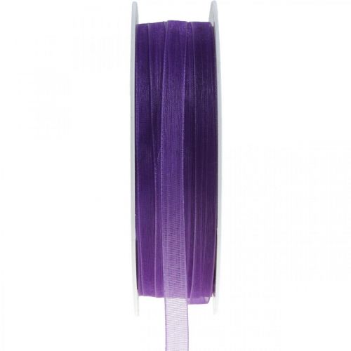 Floristik24 Ruban organza avec lisière, ruban de soie, ruban décoratif violet 7mm 50m