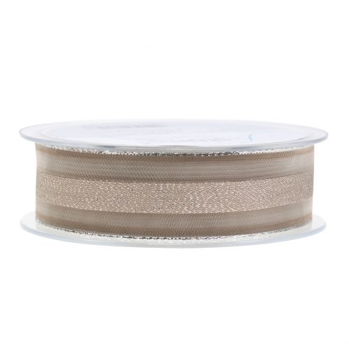 Floristik24 Ruban en organza avec motif à rayures brun 25 mm 20 m
