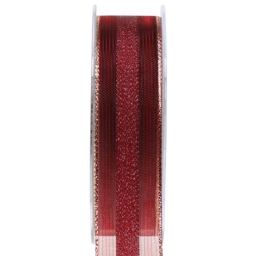 Floristik24 Ruban organza motif rayures rouge foncé 25mm 20m
