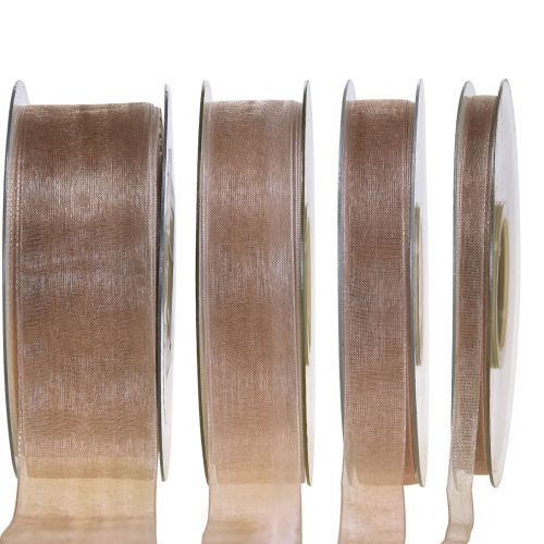 Article Ruban organza ruban cadeau ruban beige lisière taupe 50m