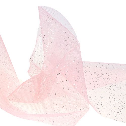 Article Tissu organza 15 x 500 cm rose avec paillettes