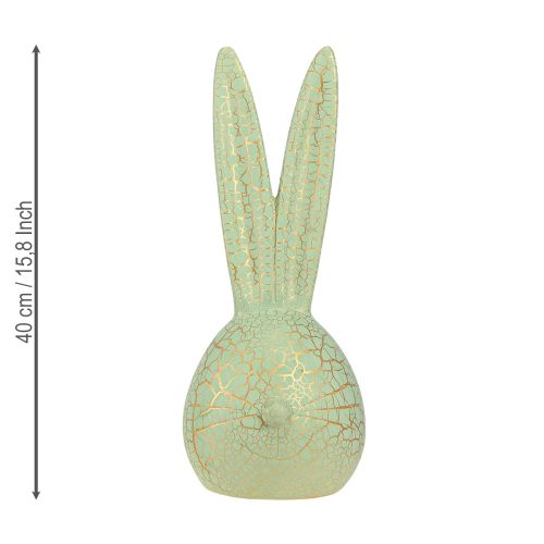 Article Décoration de Pâques tête de lapin vert menthe craquelure or 16,5x16x40cm