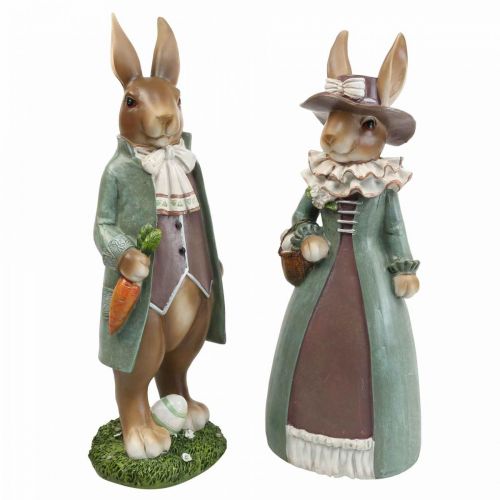 Floristik24 Décorations de Pâques déco lapins Figurine lapin de Pâques paire de lapins H34cm 2pcs