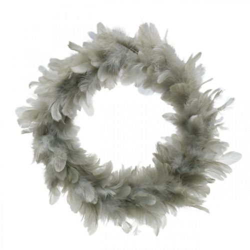 Décoration de Pâques couronne de plumes grand gris Ø25cm Décoration printanière vraies plumes